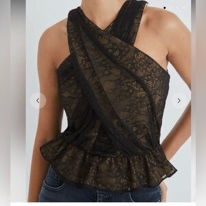 Veronica Beard kailani lace halter top black size 4